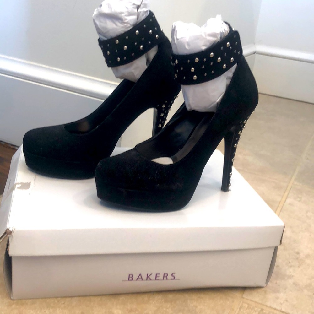 Studded Black platform stilettos with ankle strap